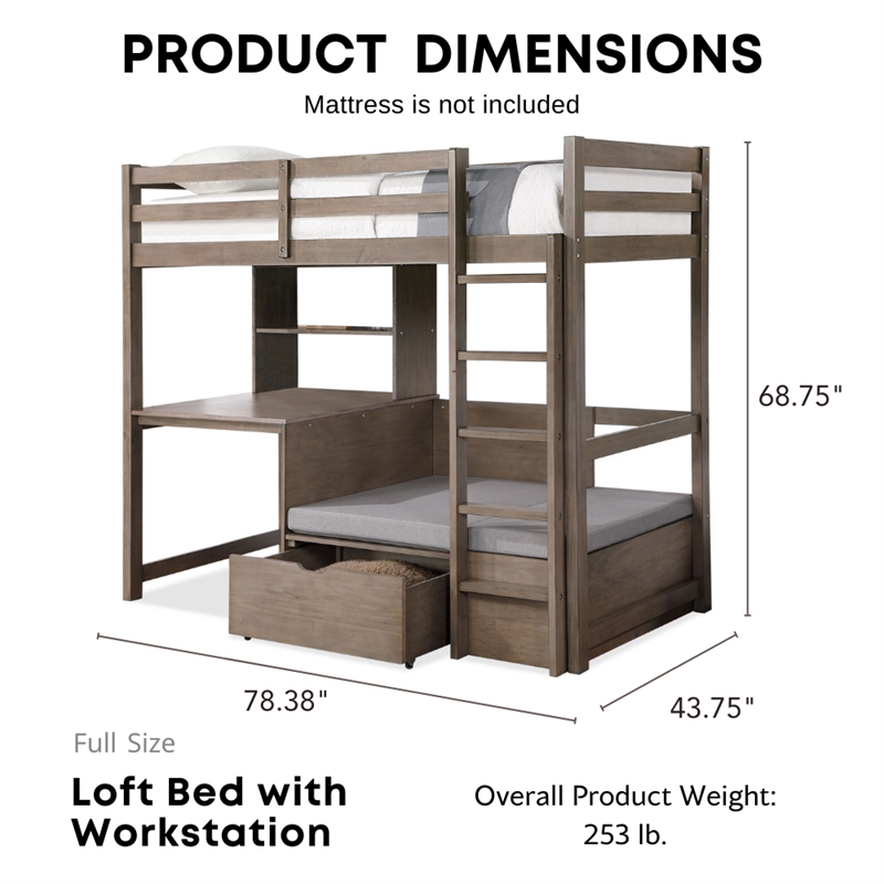Furniture of America Banty Wood Twin Over Workstation Loft Bed in Gray