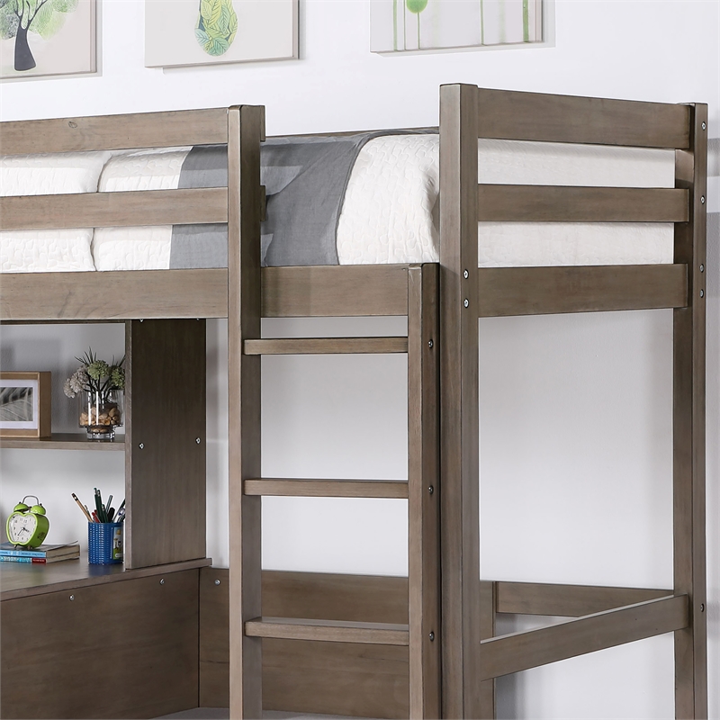 Furniture of America Banty Wood Twin Over Workstation Loft Bed in Gray