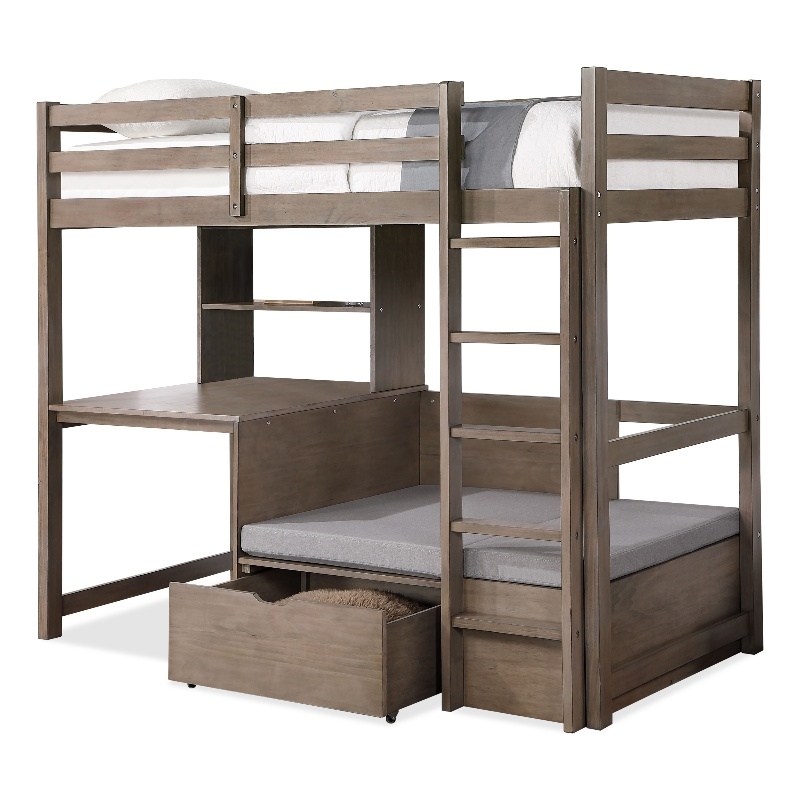 Furniture of America Banty Wood Twin Over Workstation Loft Bed in Gray