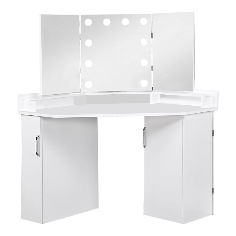 Furniture of America Denv Wood Bulb 2-Piece Vanity Table and Mirror Set in White