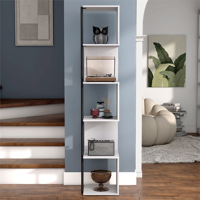 Furniture of America Cirion Modern Wood 5-Shelf Corner Bookcase in White