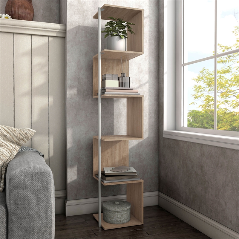 Furniture of America Cirion Modern Wood 5-Shelf Corner Bookcase in Natural