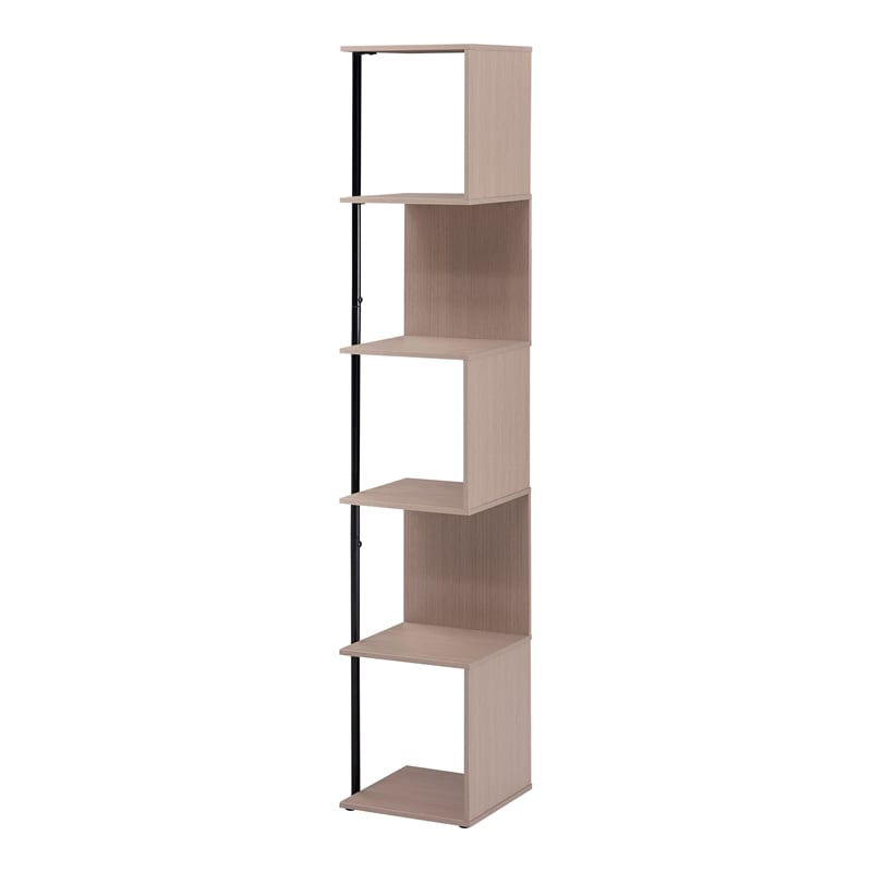 Furniture of America Cirion Modern Wood 5-Shelf Corner Bookcase in Blush Pink