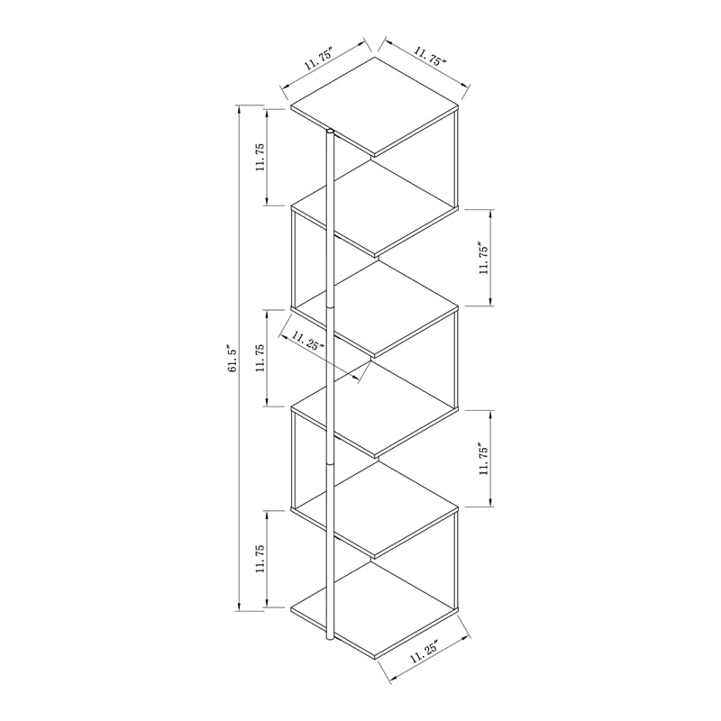 Furniture of America Cirion Modern Wood 5-Shelf Corner Bookcase in Cream Weave