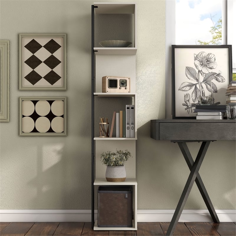 Furniture of America Cirion Modern Wood 5-Shelf Corner Bookcase in Cream Weave