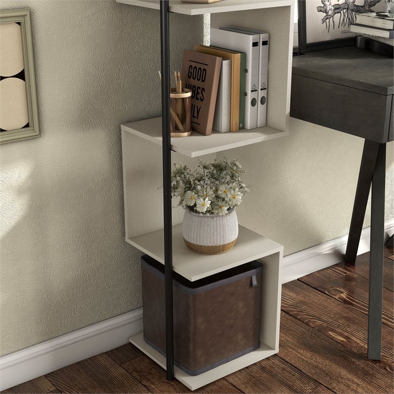 Furniture of America Cirion Modern Wood 5-Shelf Corner Bookcase in Cream Weave