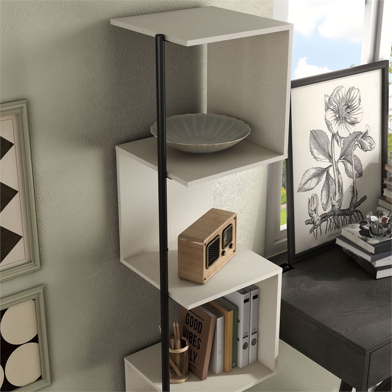 Furniture of America Cirion Modern Wood 5-Shelf Corner Bookcase in Cream Weave