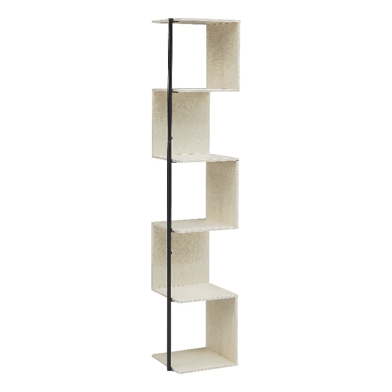 Furniture of America Cirion Modern Wood 5-Shelf Corner Bookcase in Cream Weave
