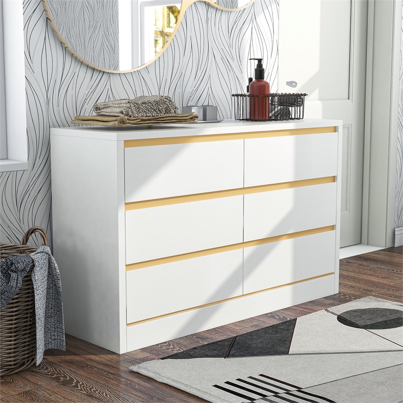 Furniture of America Verent Modern Wood 6-Drawer Dresser in White