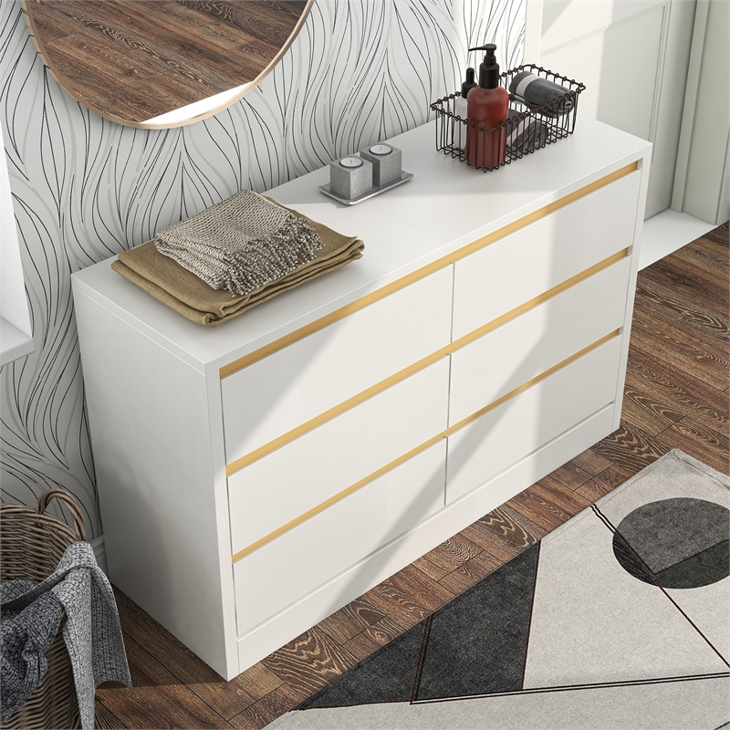 Furniture of America Verent Modern Wood 6-Drawer Dresser in White