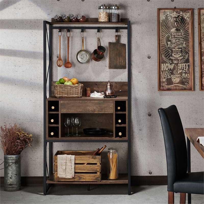 Furniture of America Viven Wood Multi-Storage Baker's Rack in Oak