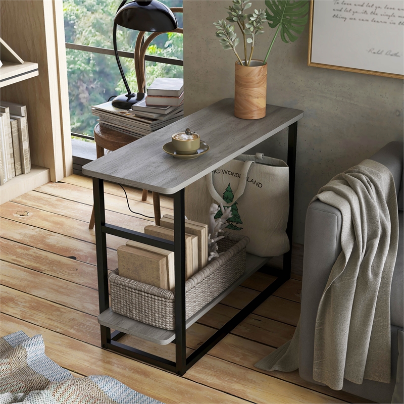 Furniture of America Froy Wood End Table with Shelf in Vintage Gray Oak