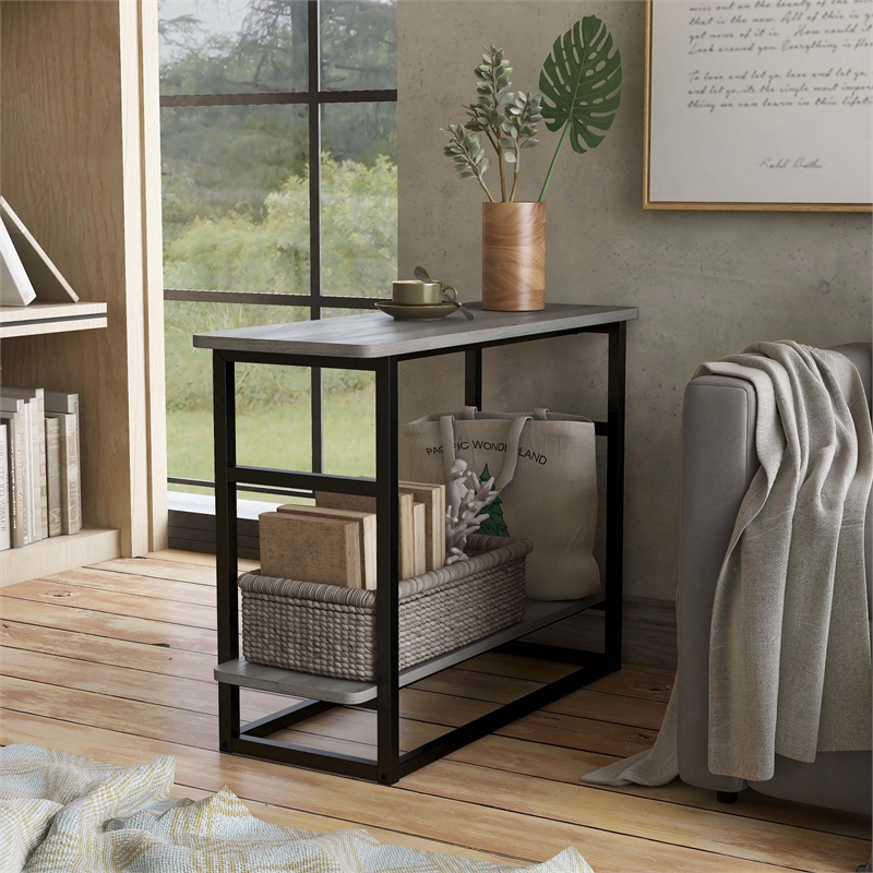 Furniture of America Froy Wood End Table with Shelf in Vintage Gray Oak