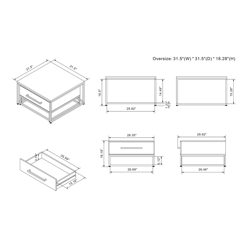 Furniture of America Noote Wood 2-Piece Nesting Tables Set with Drawer in Brown