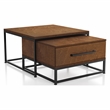 Furniture of America Noote Wood 2-Piece Nesting Tables Set with Drawer in Brown