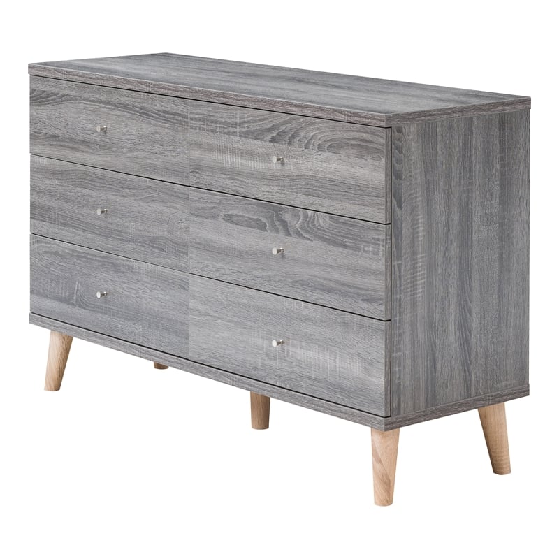 Furniture of America Pives Mid-Century Modern Wood 6-Drawer Dresser in Dark Gray