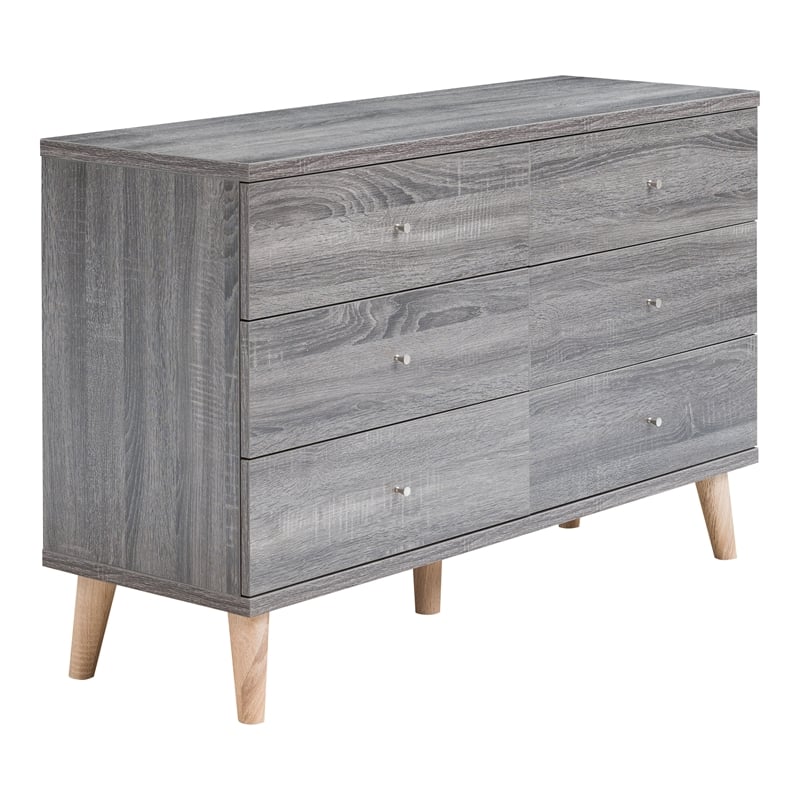 Furniture of America Pives Mid-Century Modern Wood 6-Drawer Dresser in Dark Gray