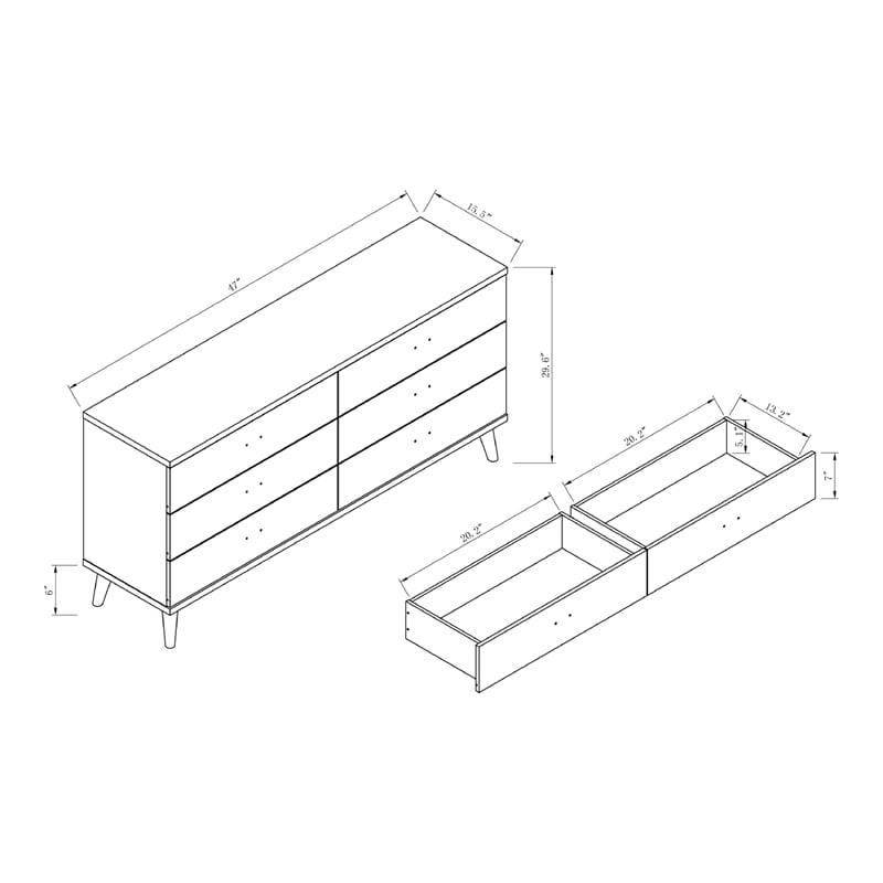 Furniture of America Pives Mid-Century Modern Wood 6-Drawer Dresser in Dark Gray