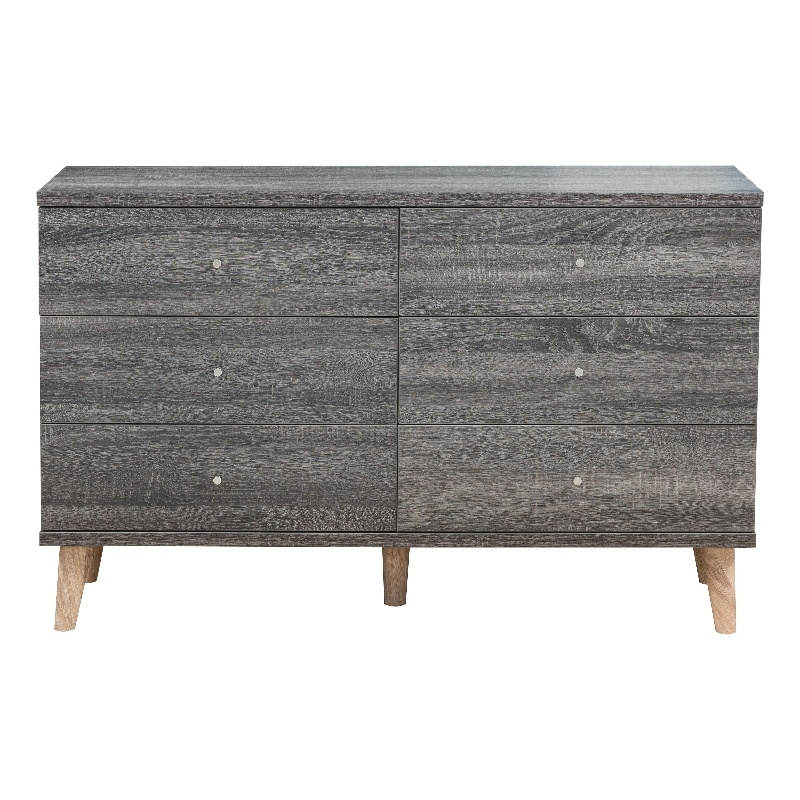 Furniture of America Pives Mid-Century Modern Wood 6-Drawer Dresser in Dark Gray