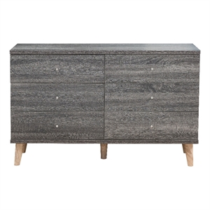 Furniture of America Pives Mid-Century Modern Wood 6-Drawer Dresser in Dark Gray