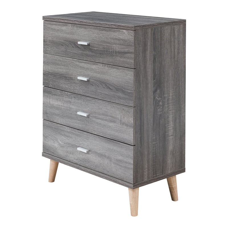 Furniture of America Pives Mid-Century Modern Wood 4-Drawer Chest in Dark Gray