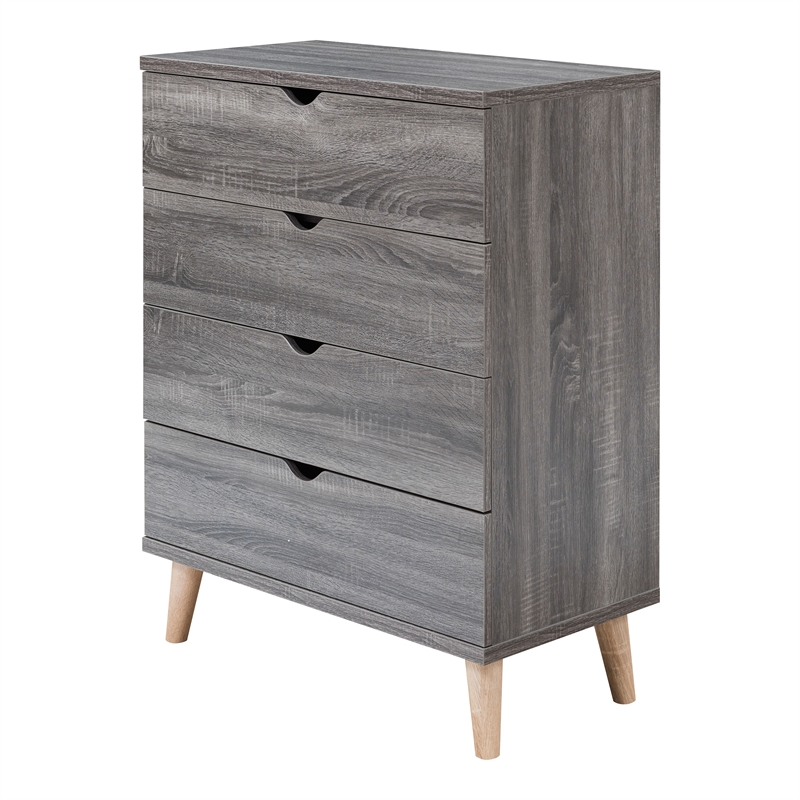 Furniture of America Pives Mid-Century Modern Wood 4-Drawer Chest in Dark Gray