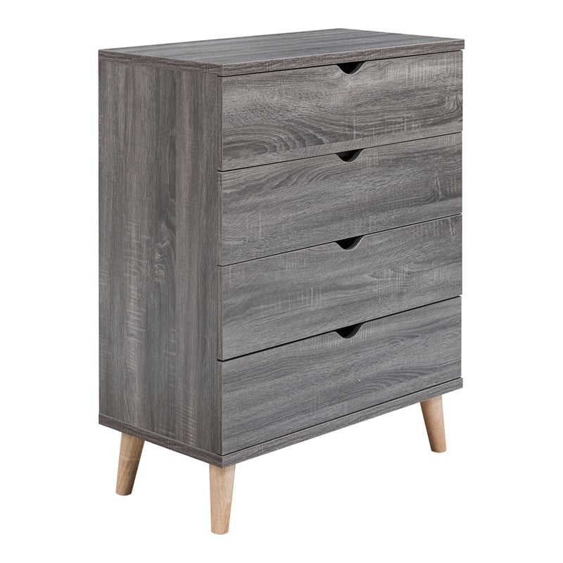 Furniture of America Pives Mid-Century Modern Wood 4-Drawer Chest in Dark Gray