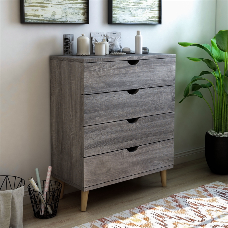 Furniture of America Pives Mid-Century Modern Wood 4-Drawer Chest in Dark Gray