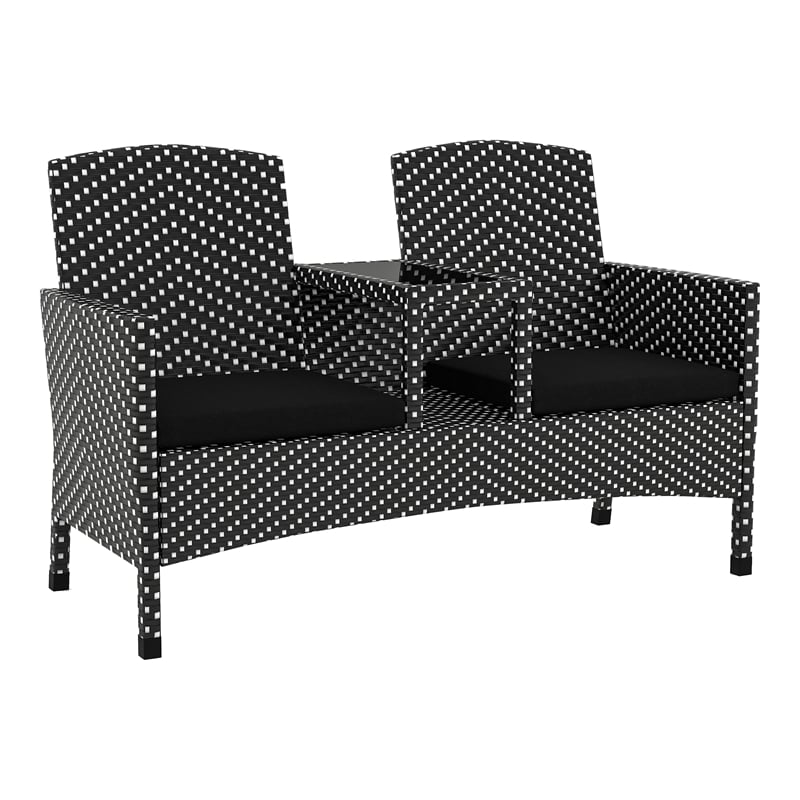 Furniture of America Azur Rattan 2-Piece Loveseat and Trash Can Set in Black