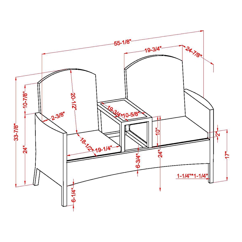 Furniture of America Azur Rattan 2-Piece Loveseat and Trash Can Set in Black
