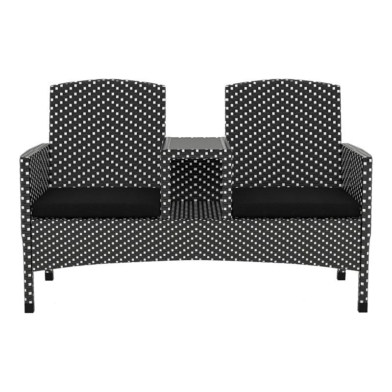 Furniture of America Azur Rattan 2-Piece Loveseat and Trash Can Set in Black