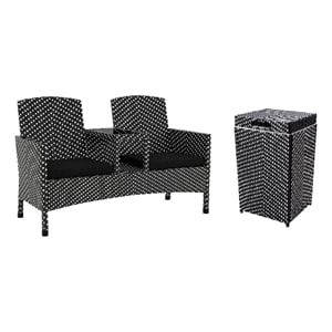 Furniture of America Azur Rattan 2-Piece Loveseat and Trash Can Set in Black
