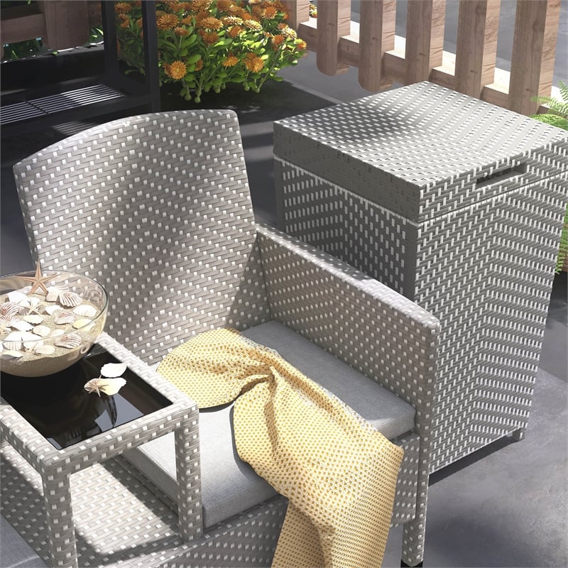 Furniture of America Azur Rattan 2-Piece Loveseat and Trash Can Set in Gray