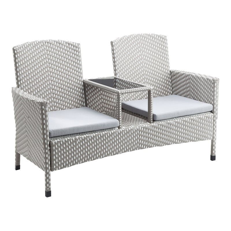 Furniture of America Azur Rattan 2-Piece Loveseat and Trash Can Set in Gray