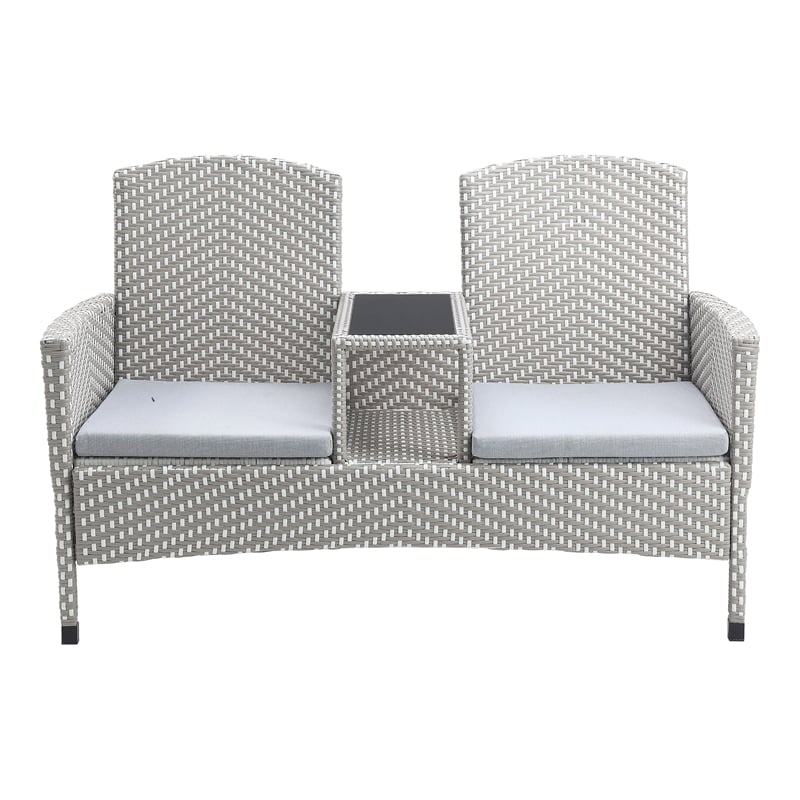 Furniture of America Azur Rattan 2-Piece Loveseat and Trash Can Set in Gray