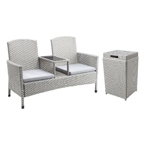 Furniture of America Azur Rattan 2-Piece Loveseat and Trash Can Set in Gray