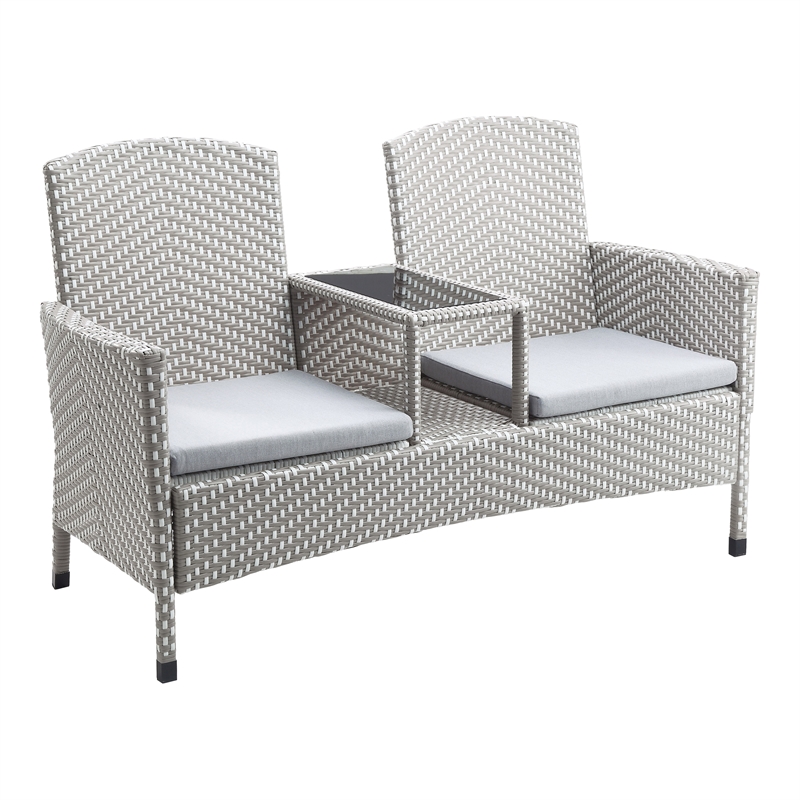 Furniture of America Azur Rattan 2-Piece Loveseat and Storage Bench Set in Gray