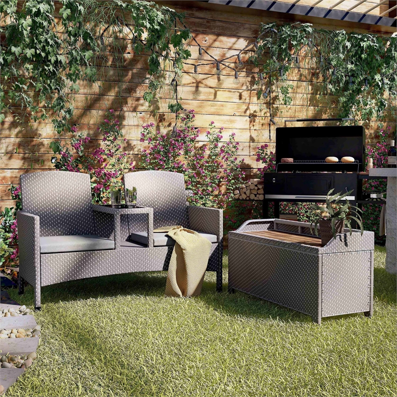 Furniture of America Azur Rattan 2-Piece Loveseat and Storage Bench Set in Gray