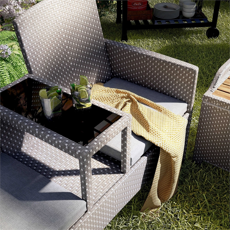Furniture of America Azur Rattan 2-Piece Loveseat and Storage Bench Set in Gray