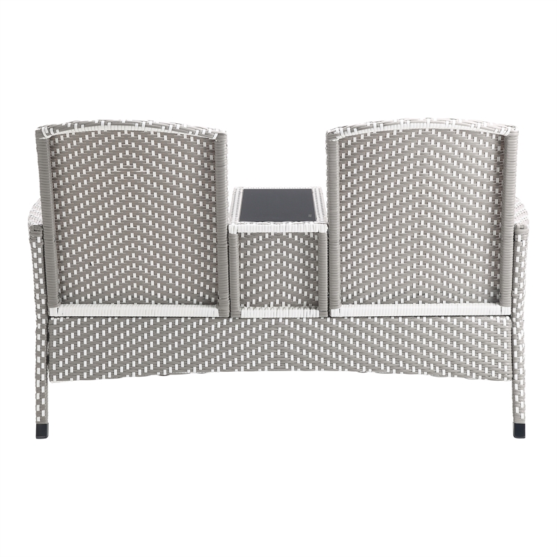 Furniture of America Azur Rattan 2-Piece Loveseat and Storage Bench Set in Gray