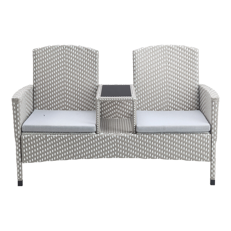 Furniture of America Azur Rattan 2-Piece Loveseat and Storage Bench Set in Gray