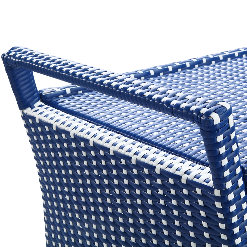 Furniture of America Azur Rattan 2pc Storage Bench and Serving Cart Set in Navy