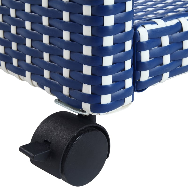 Furniture of America Azur Rattan 2pc Storage Bench and Serving Cart Set in Navy