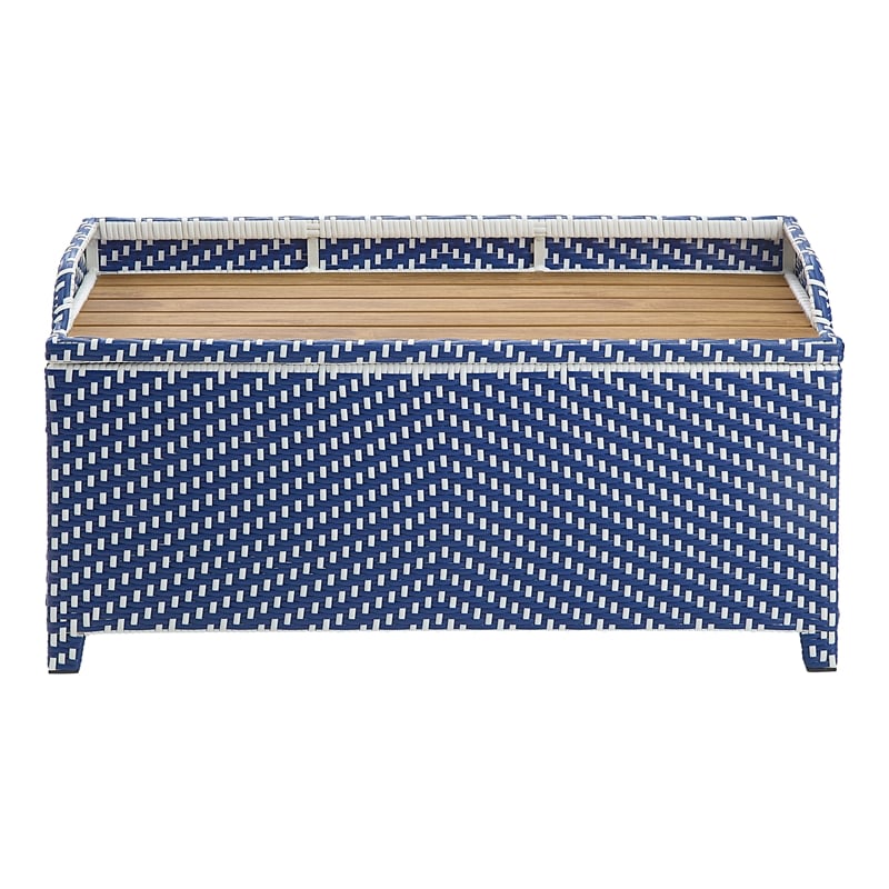 Furniture of America Azur Rattan 2pc Storage Bench and Serving Cart Set in Navy