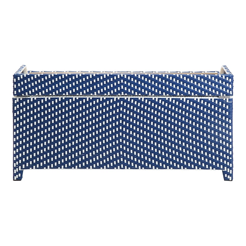 Furniture of America Azur Rattan 2pc Storage Bench and Serving Cart Set in Navy