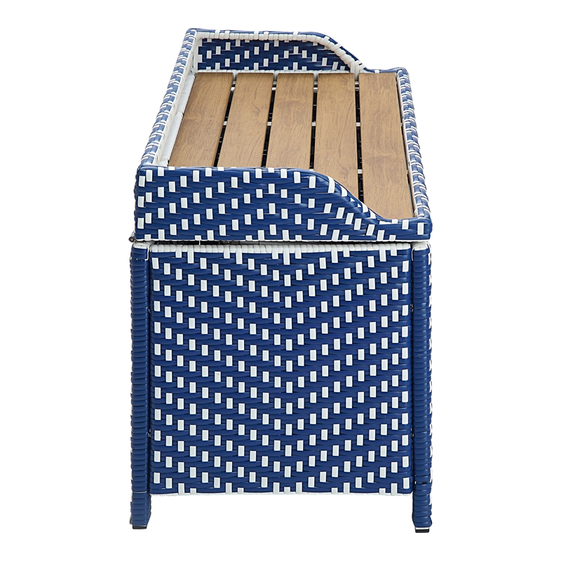 Furniture of America Azur Rattan 2pc Storage Bench and Serving Cart Set in Navy