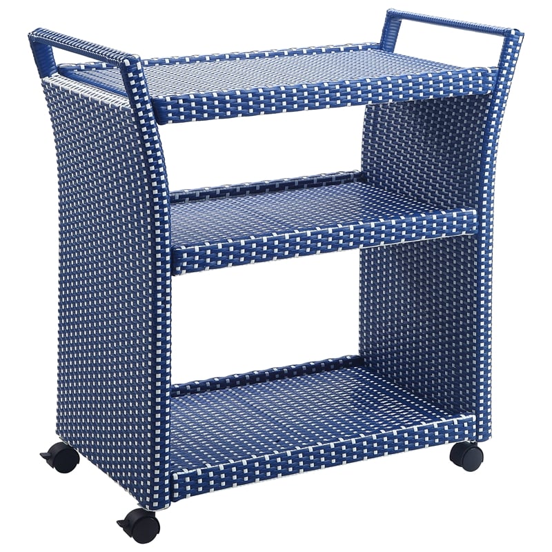 Furniture of America Azur Rattan 2pc Storage Bench and Serving Cart Set in Navy