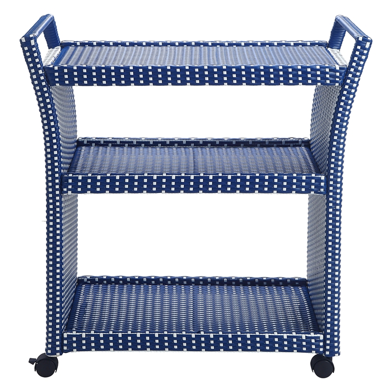 Furniture of America Azur Rattan 2pc Storage Bench and Serving Cart Set in Navy