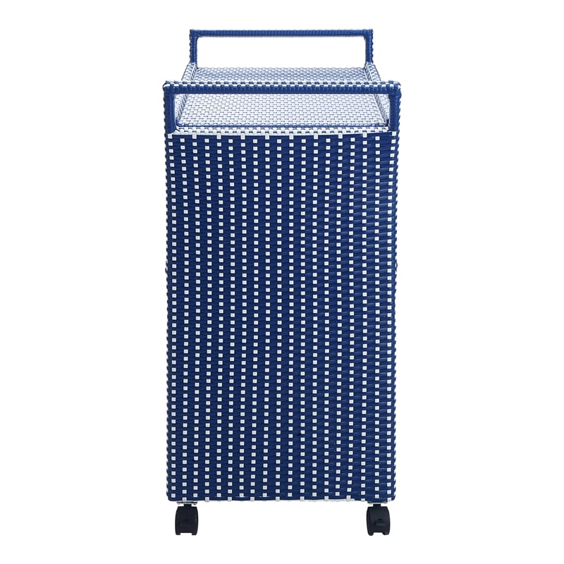 Furniture of America Azur Rattan 2pc Storage Bench and Serving Cart Set in Navy