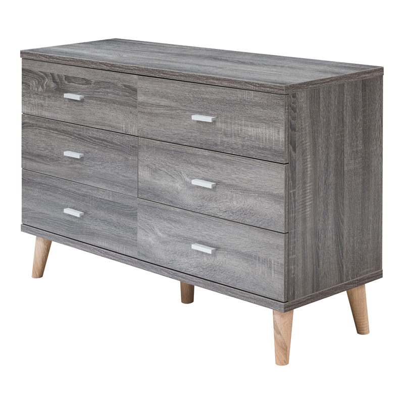 Furniture of America Pives Mid-Century Modern Wood 6-Drawer Dresser in Dark Gray